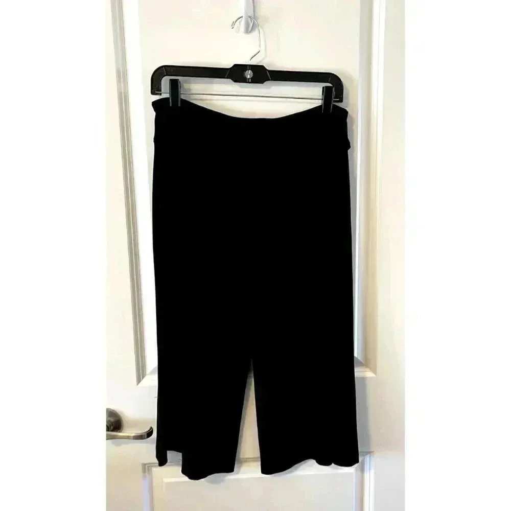 Cato Wide Leg Cropped Pants Women size S Black Stretch Pull On Sash waist